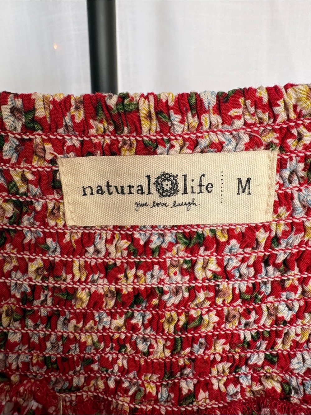 Natural Life Red Daisy Floral Smocked Tiered Ruffle Mini Skirt Medium - Picture 4 of 6